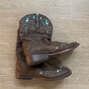Roper girls faux leather square toe cowgirl western style boots size 2 kids